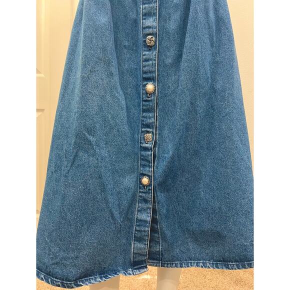 vintage 80s cherokee denim skirt / Pleat A-line Denim Prairie Skirt/ size small - Picture 5 of 9
